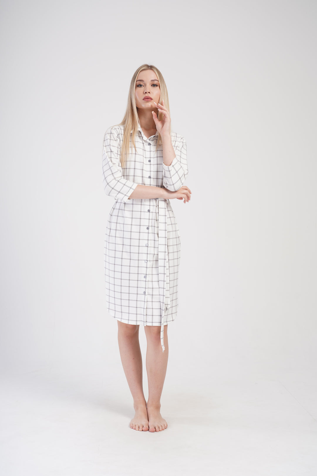 Koszula Nocna Damska Vienetta, Gray Stripes, Biały, r. S - XL