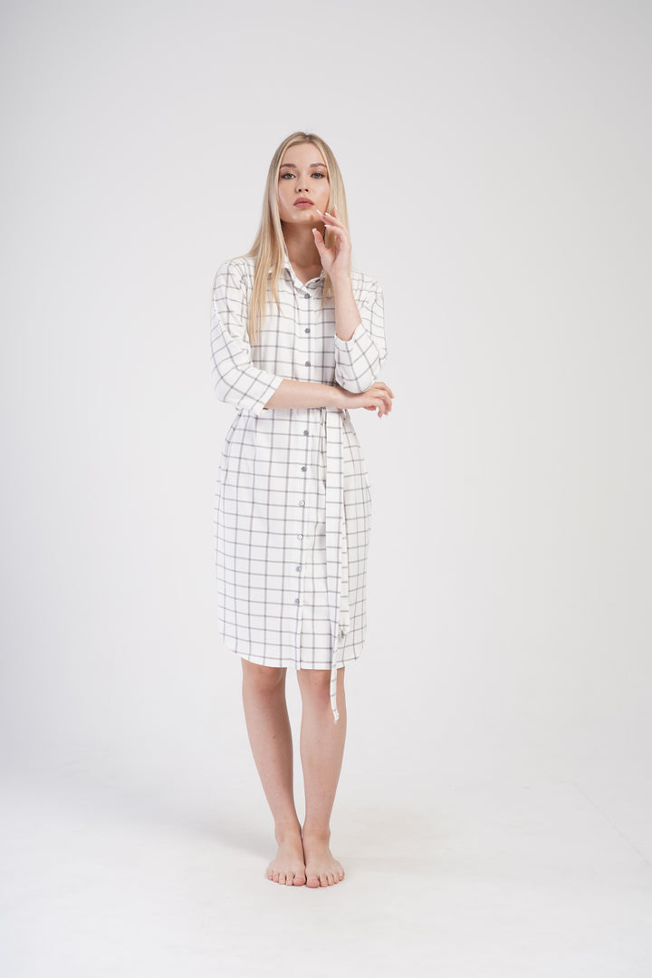 Koszula Nocna Damska Vienetta, Gray Stripes, Biały, r. S - XL