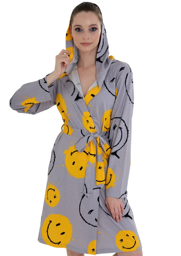 Szlafrok damski Vienetta Laughing Face, szary, r. S-XL image 1