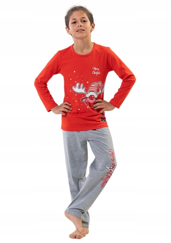 Piżama chłopięca Vienetta Christmas Deer, czerwono-szara, r. 128-164