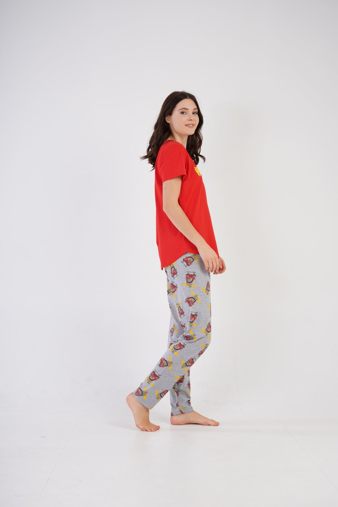 Piżama Damska Vienetta, Happy Family, Czerwona, r. S-XL