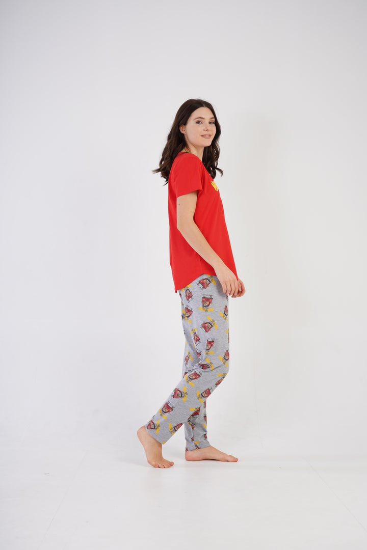 Piżama Damska Vienetta, Happy Family, Czerwona, r. S-XL