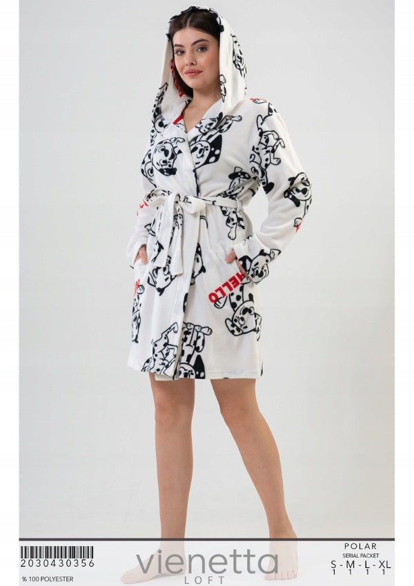 Szlafrok damski Vienetta, Hello Dogs, Biały, r. S-XL
