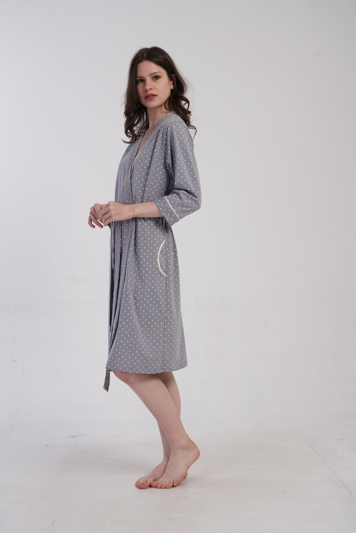 Szlafrok damski Vienetta Soft Dots, Szary, r. M-XXL