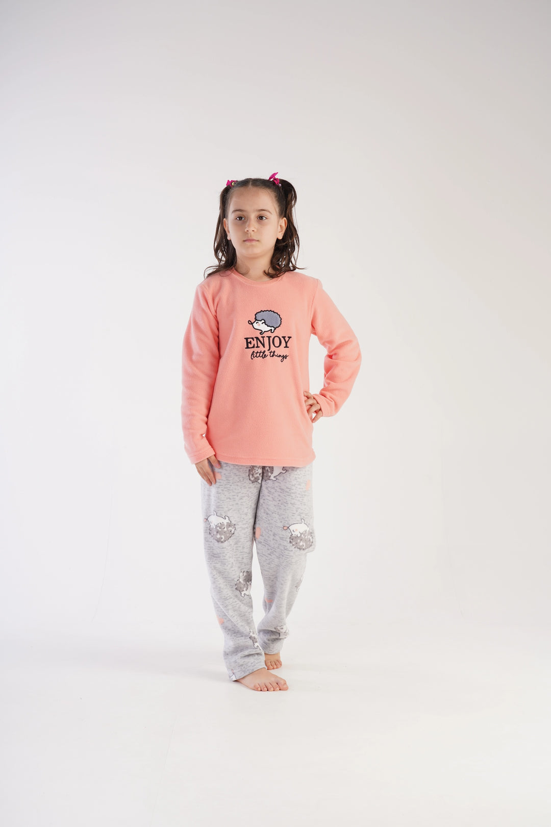 Piżama dziewczęca Sweet Hedgehog, brzoskwiniowo-szara, r. 128-158 image 3