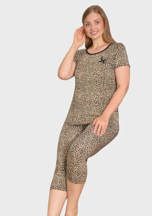 Piżama damska Leopard Vibes, Beżowy, r. 2XL-5XL