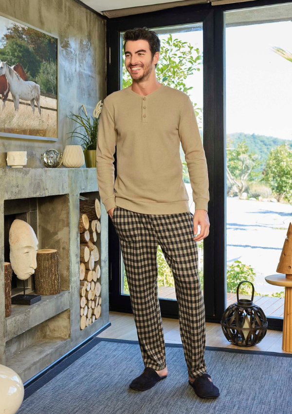 Piżama Męska Waffle Style, Beżowy, r. M-XL