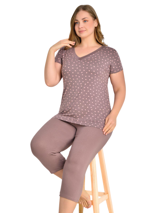 Piżama damska Pinky Comfort, Brązowy, r. 2XL-5XL