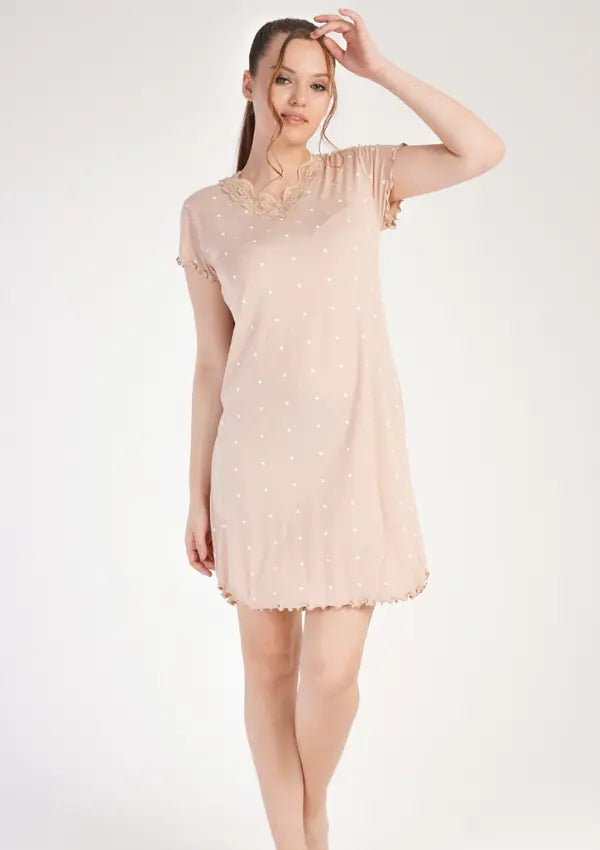 Koszula Nocna Vienetta Beige Elegance, Beżowy, r. S-XL