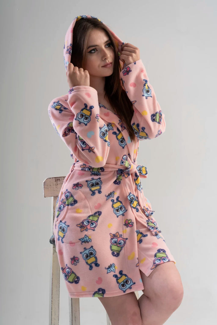 Szlafrok damski Vienetta Happy Hoodie, Różowy, r. S-XL