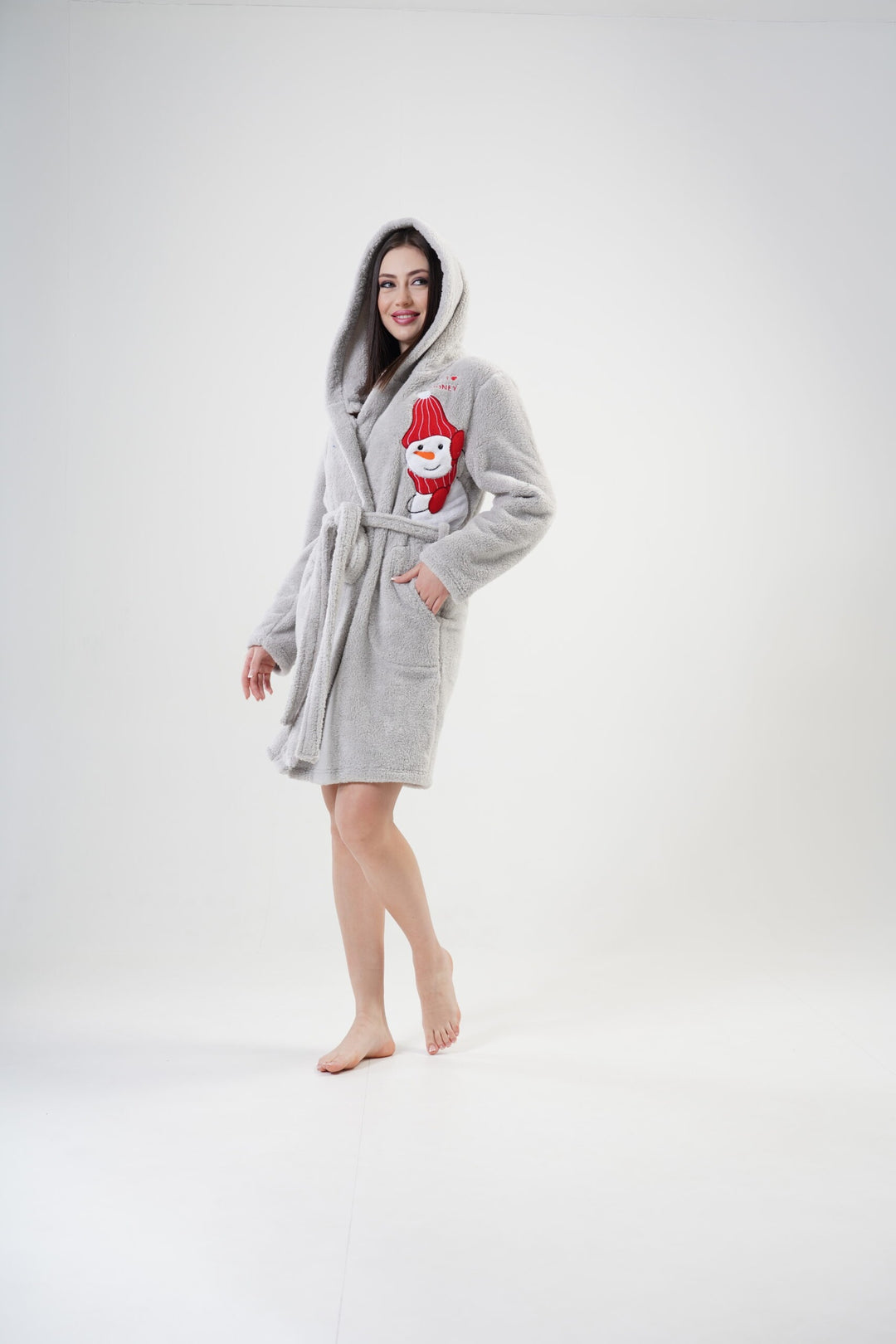 Szlafrok damski Vienetta Snowman Time, szary, r. S-L