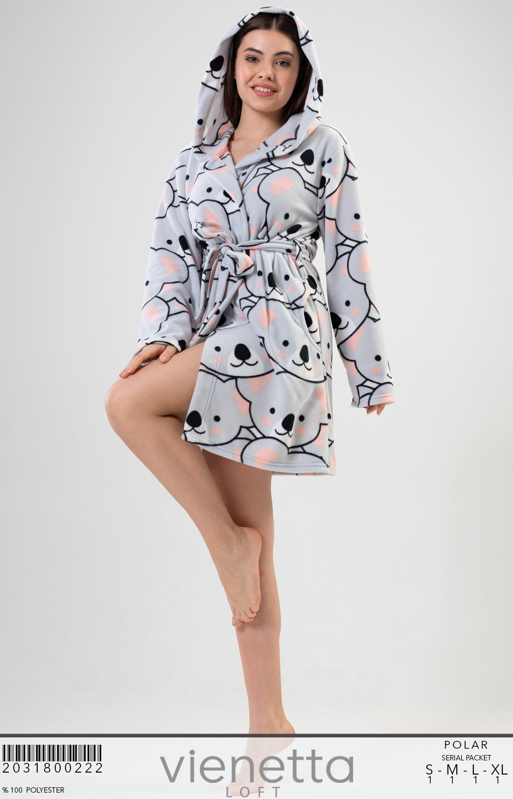 Szlafrok damski Vienetta Soft &amp; Stylish, szary, r. S-XL