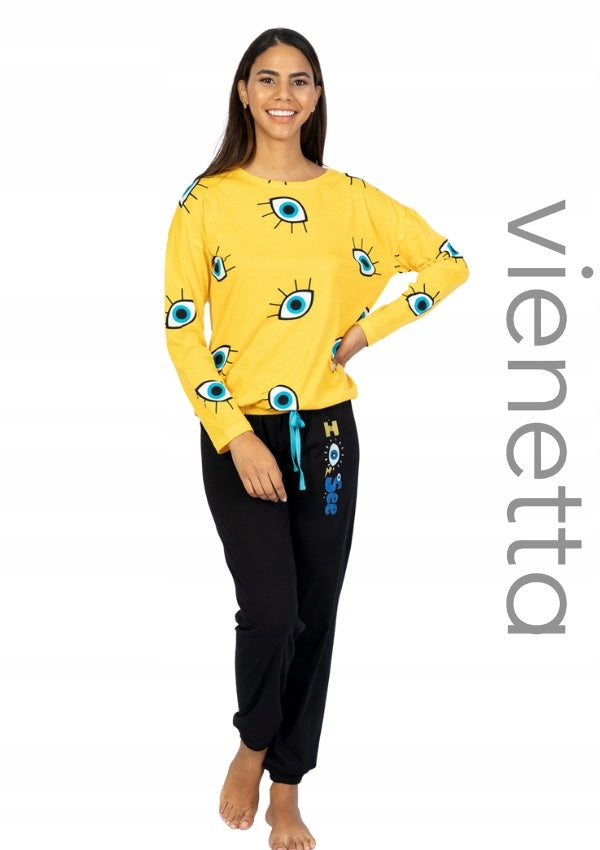 Piżama Damska Vienetta, Open Eyes, Żółty, r. S-XL