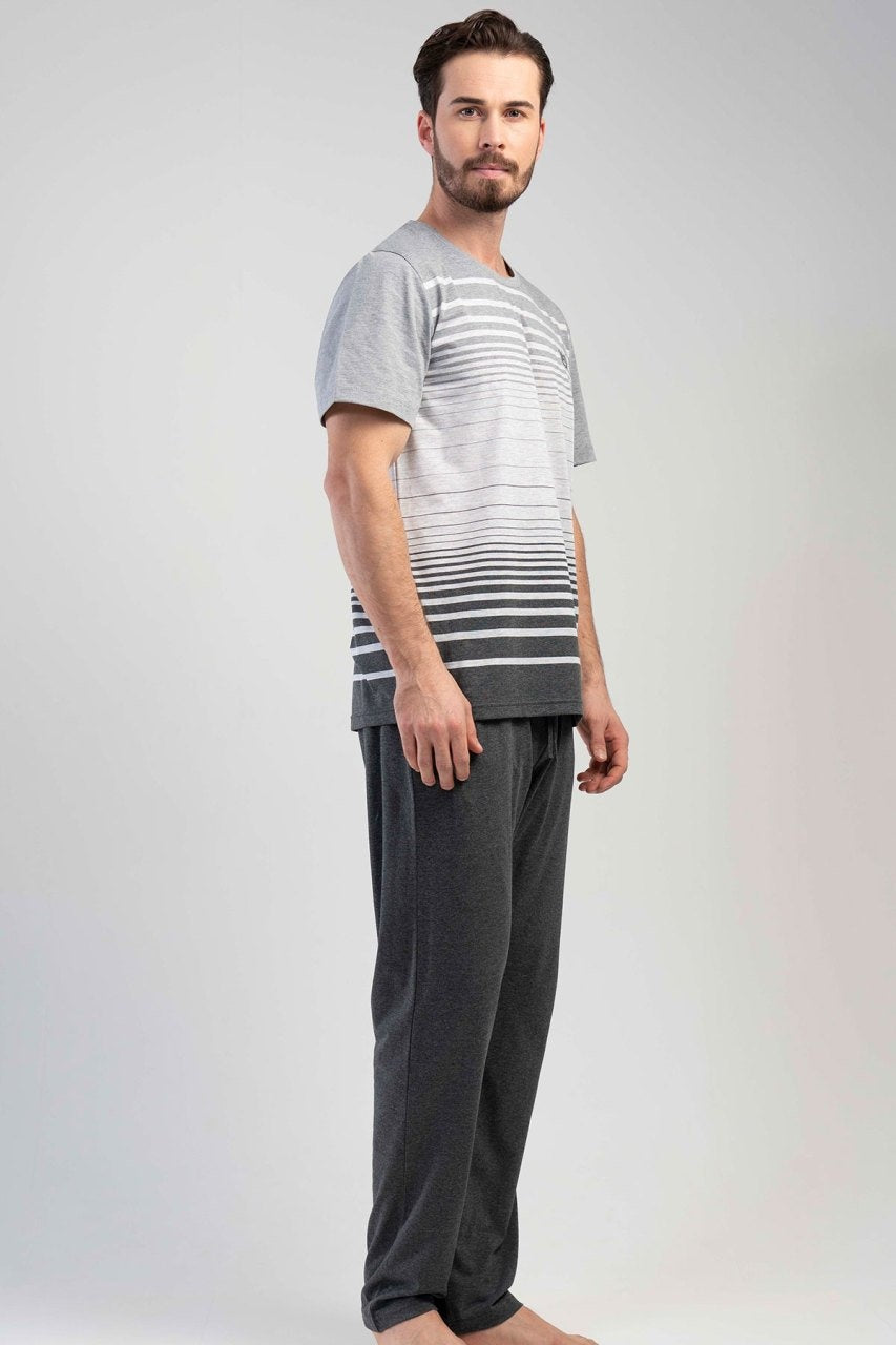 Piżama Męska Vienetta, Grey Stripes, Szara, r. 1XL-4XL