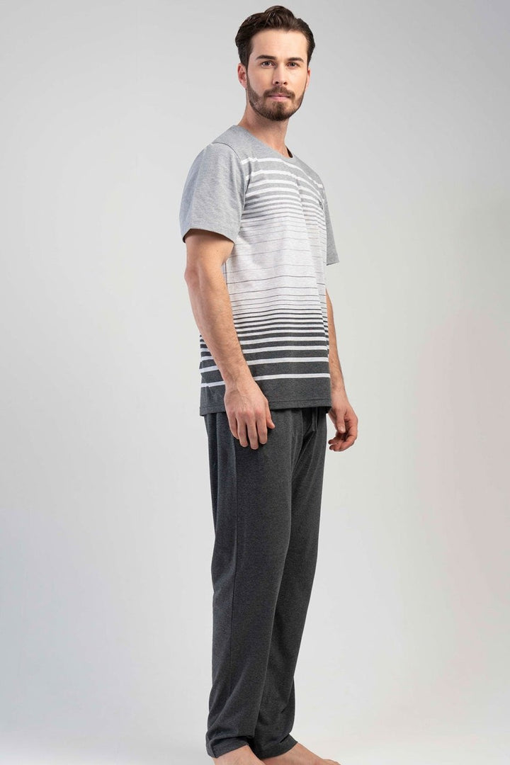 Piżama Męska Vienetta, Grey Stripes, Szara, r. 1XL-4XL