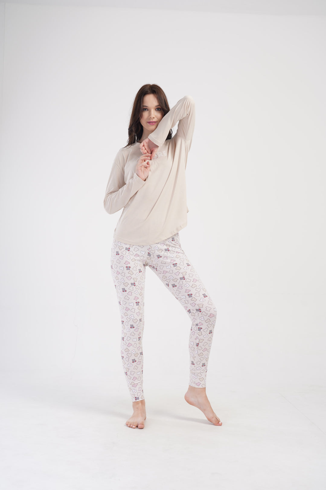 Piżama Damska Vienetta Amore, Beżowy, r. S-XL