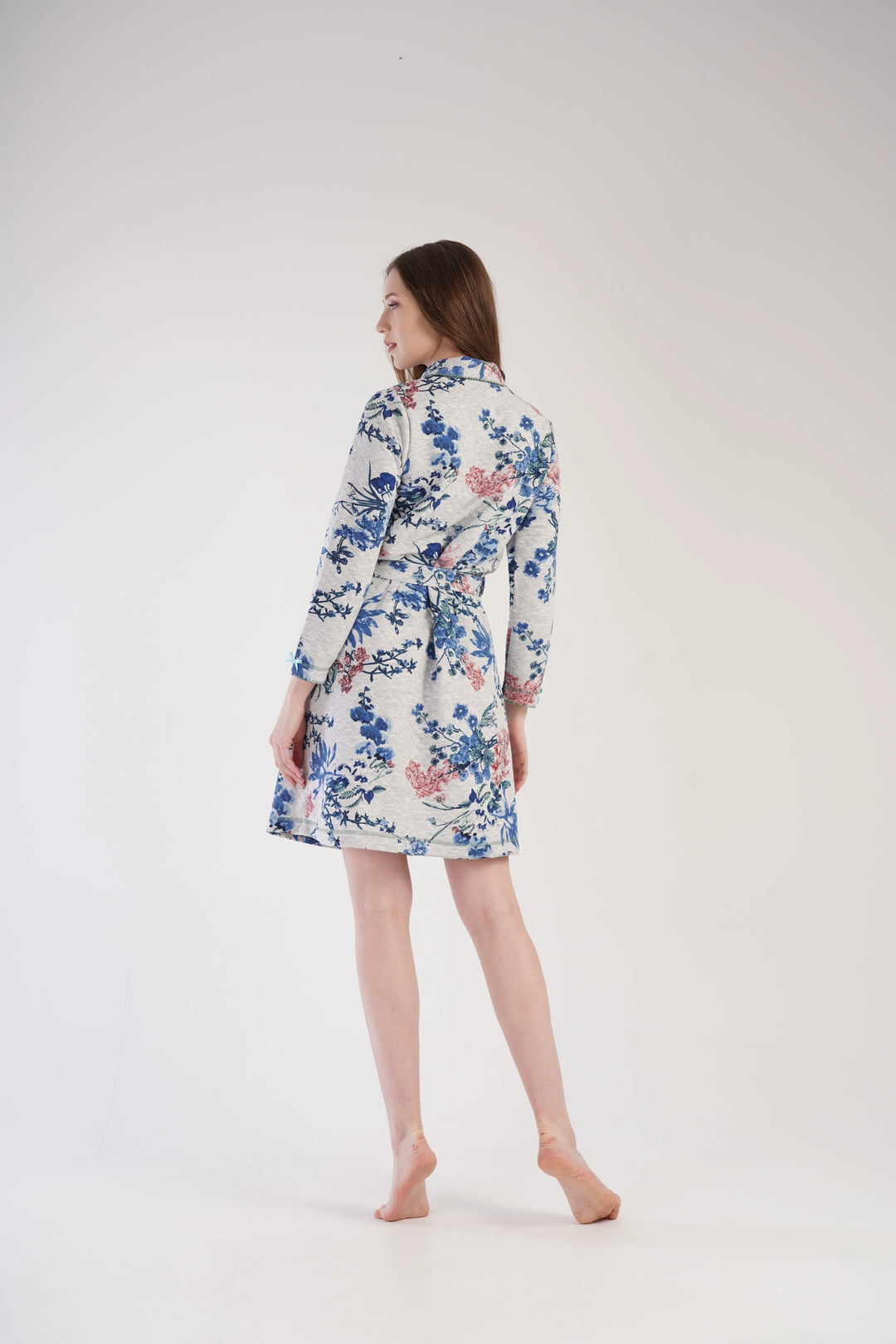 Szlafrok damski Flowers Paradise, szaro-niebieski, r. M-XXL image 4