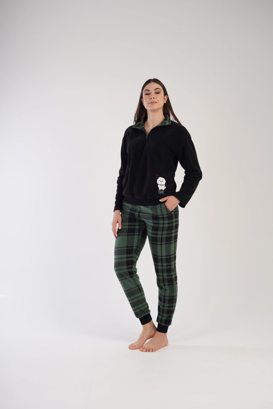 Piżama Damska Polarowa Vienetta Winter Warmth, czarno-zielona, r. S-XL image 3