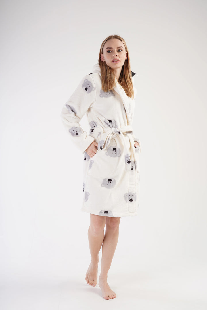 Szlafrok damski Vienetta Teddy Bear Hug, biało-szary, r. S-L image 3