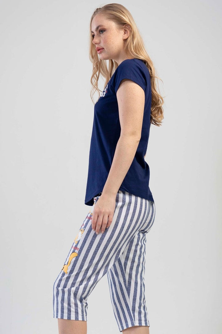 Piżama Damska Vienetta, Cute Cat, Granatowa, r. S-XL