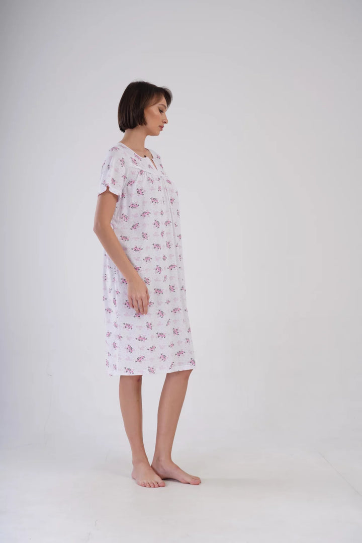 Koszula Nocna Vienetta Rose Bloom, Biało - Różowa , r. M-XXL