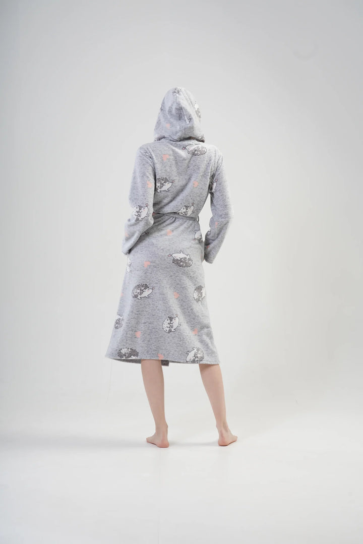 Szlafrok damski polarowy Vienetta, Hedgehog Robe, Szary, r. S-XL image 4