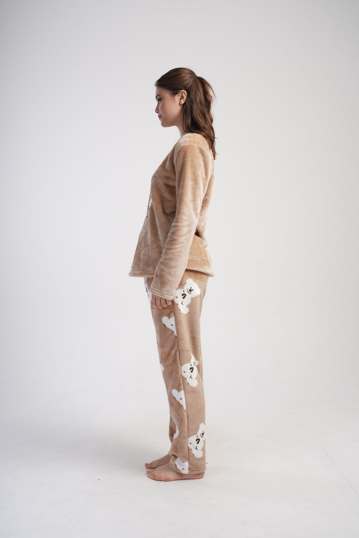 Piżama Damska Softowa Vienetta Enjoy Yourself, Brązowy, r. S-XL