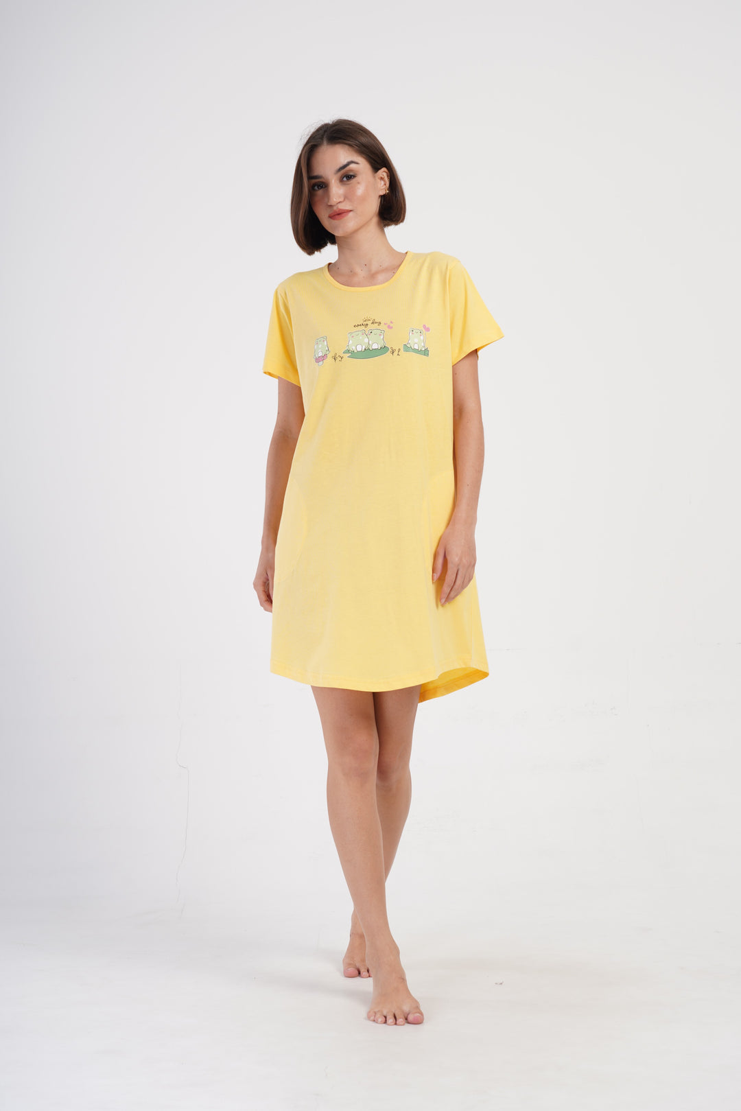 Koszula Nocna Vienetta Cute Frogs, Żółty, r. S-XL