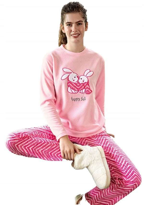 Piżama Damska Vienetta, Happy Fall, Różowa, r. M-XL