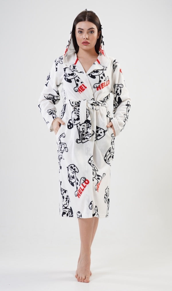 Szlafrok damski Vienetta, Hello Dogs, Biała, r. S-XL
