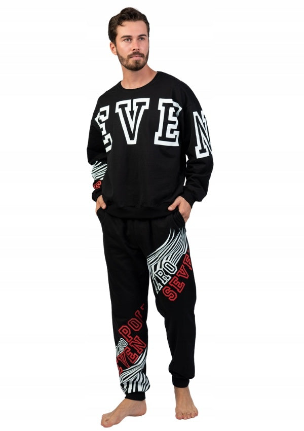 Piżama Męska bawełna ocieplana Vienetta, S E V E N, Czarna, r. S-XL