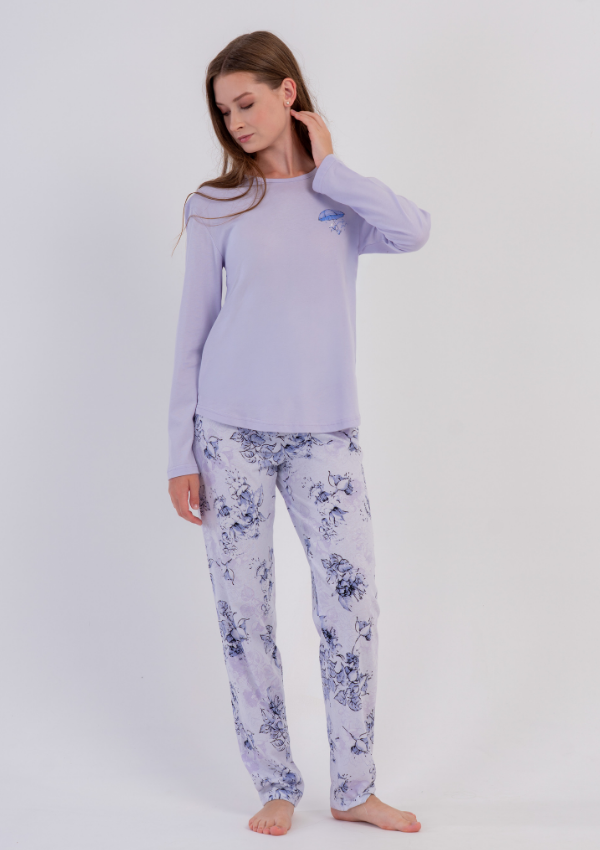 Piżama Damska Vienetta, Lilac Garden, Fioletowy r. M-XXL