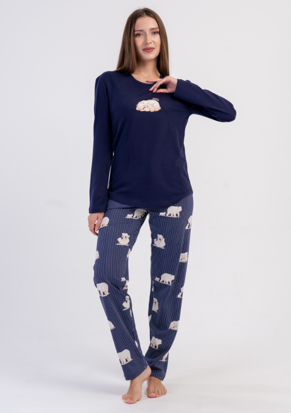 Piżama Damska Vienetta, Teddy Stripes, Granatowy, r. S-XL