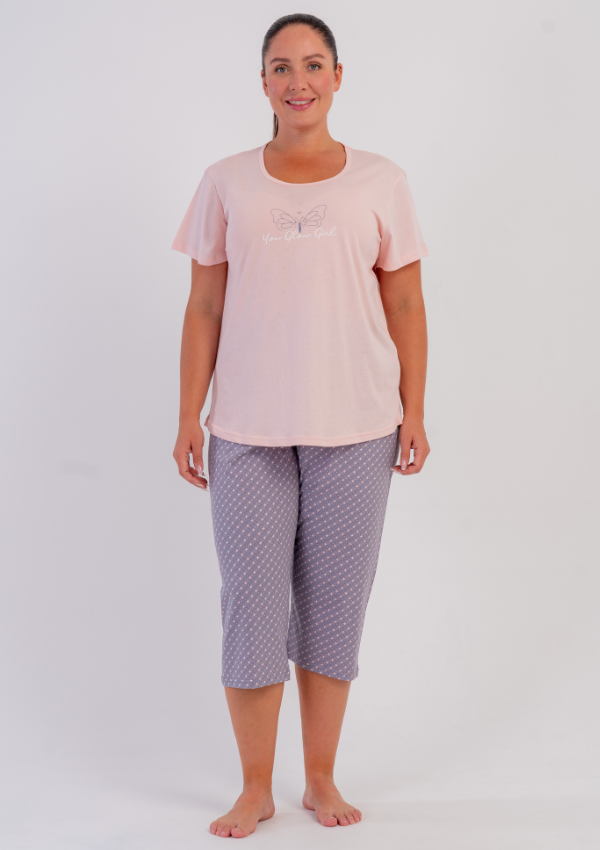 Piżama Damska Vienetta Mauve Butterfly, Różowy, r. 1XL-4XL
