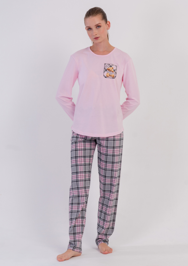 Piżama Damska Vienetta, Teddy Plaid, Różowy, r. M-XXL