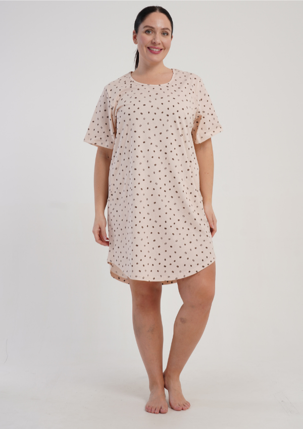 Koszula Nocna Damska Vienetta Coffe Dots, Beżowy, r. 1XL - 4XL