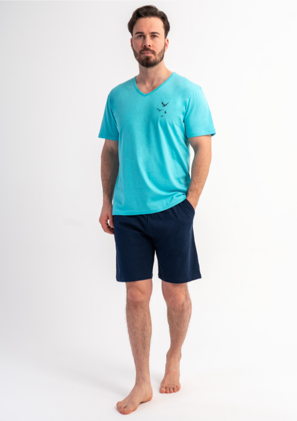 Piżama Męska Vienetta Mint Flight, Miętowy, r. S-XL