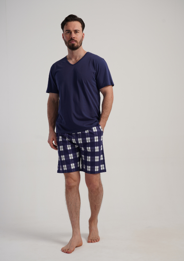 Piżama Męska Vienetta Navy Grid, Granatowy, r. 1XL-4XL