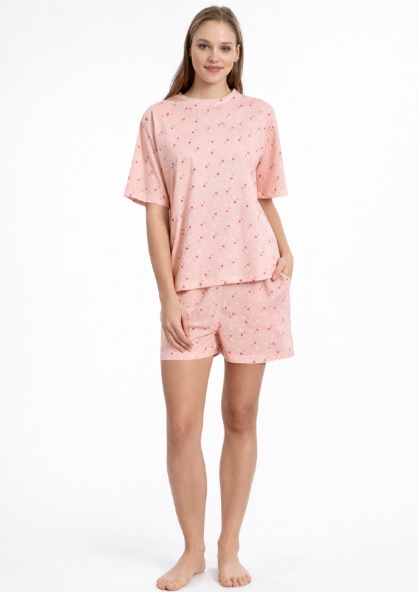 Piżama Damska Pink Heart Set, Różowy, M-XL