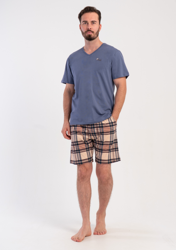 Piżama Męska Vienetta Heritage Check, Niebieski, r. 1XL-4XL