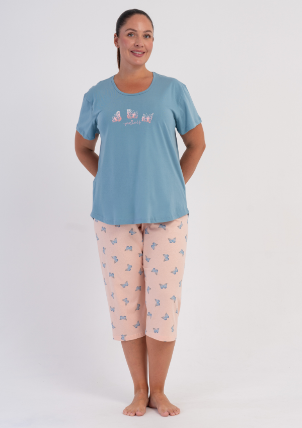 Piżama Damska Vienetta Butterfly Blush, Niebieski,, r. 1XL-4XL
