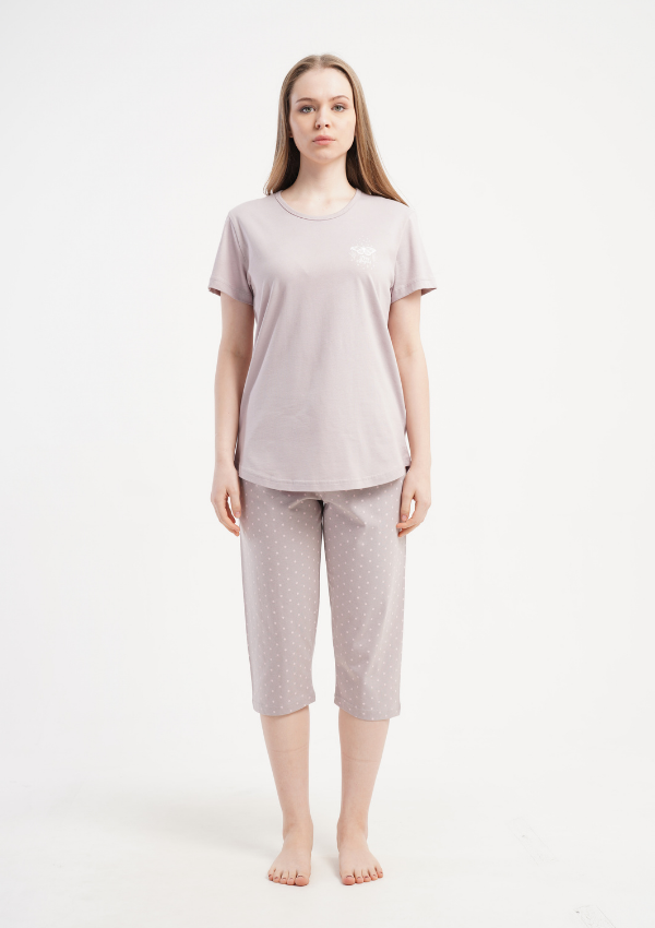 Piżama Damska Vienetta Beige Dots, Beżowy, r. M-XXL