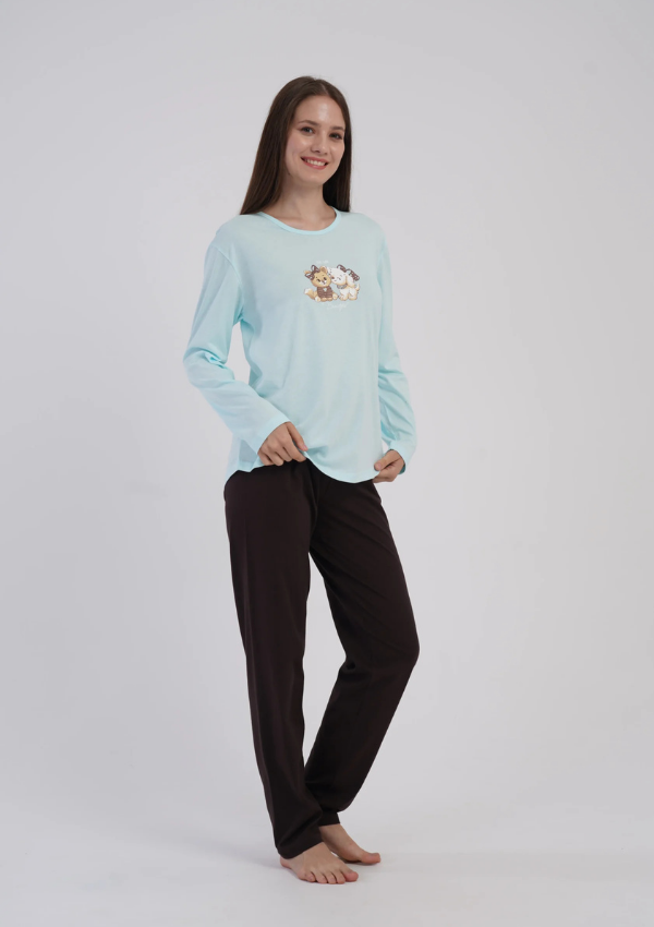 Piżama Damska Vienetta Mint Animal, Miętowy, r. S-XL