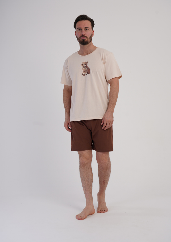 Piżama Męska Vienetta Bear Coffee, Beżowy, r. M-XXL