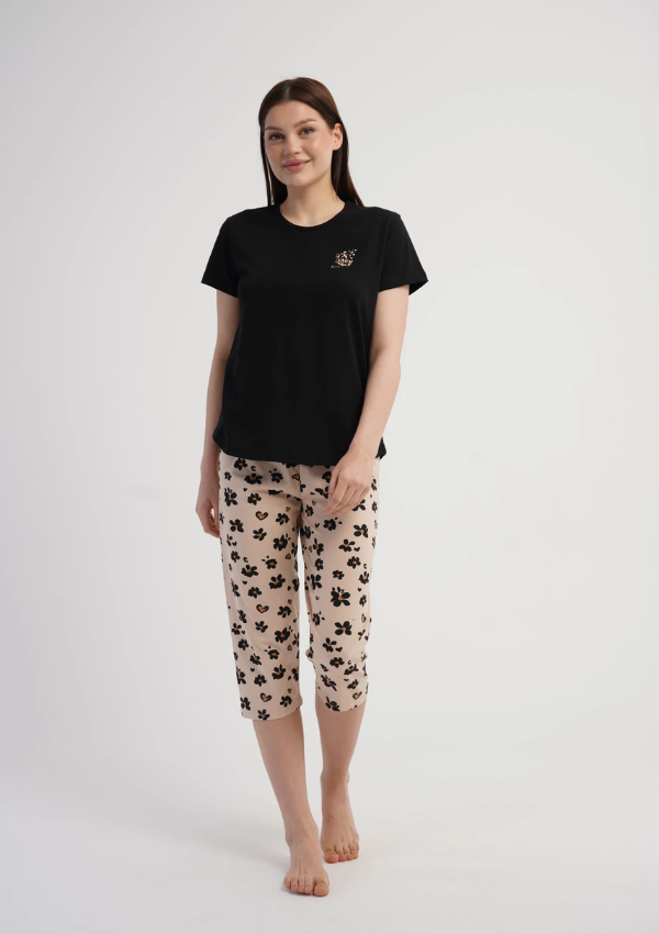 Piżama Damska Vienetta Floral Harmony, Czarny, r. L-XXL