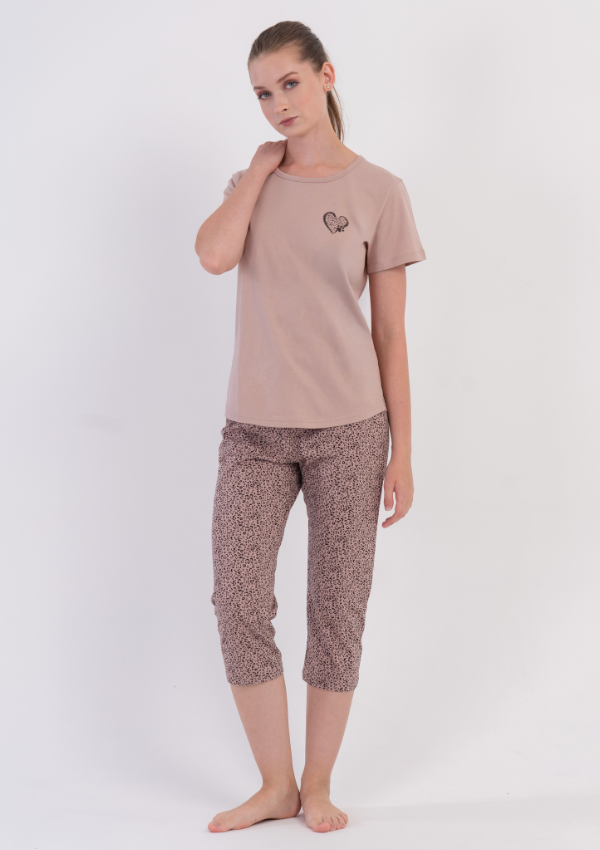 Piżama Damska Vienetta Cocoa Leopard, Beżowy, r. M-XXL