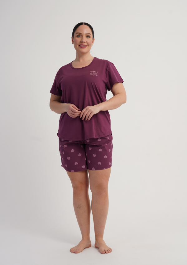 Piżama Damska Vienetta Plum Hearts, Bordowy, r. 1XL-4XL