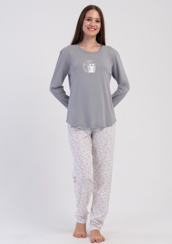 Piżama Damska Vienetta Gray Owl, Szary, r. M-XXL