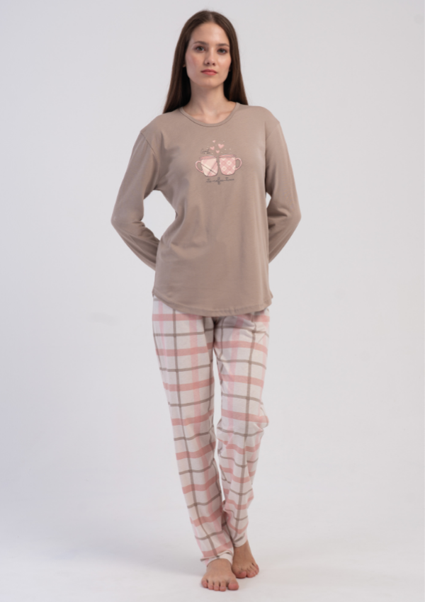 Piżama Damska Vienetta, Latte Cup, Beżowy, r. M-XXL