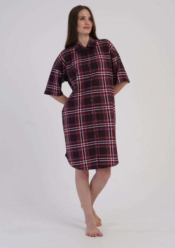 Koszula Nocna Vienetta Burgundy Plaid, Bordowy, r. M-XXL
